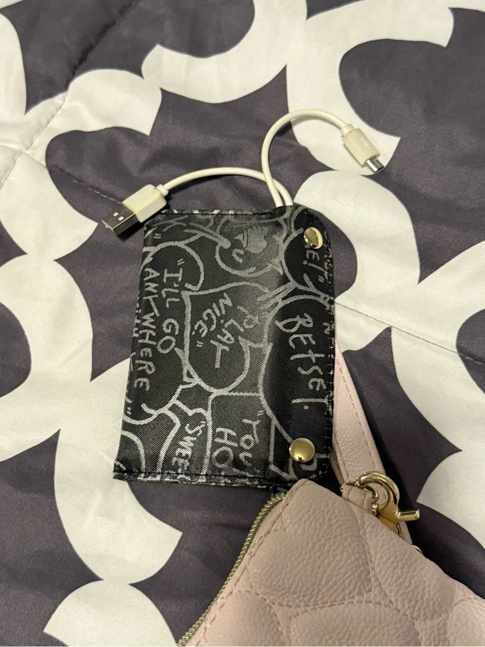 Betsey Johnson blush pink quilted heart wristlet with gold plaque